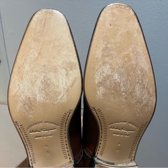 Salvatore Ferragamo Brown Pebble Leather Oxfords Sz 8 - Picture 8 of 12